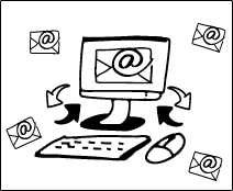 A computer sending emails