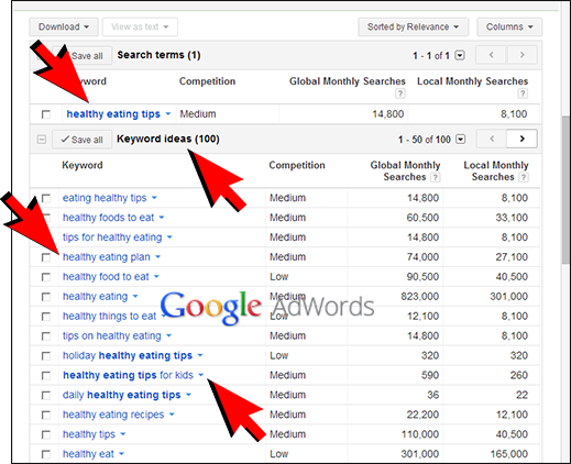 Screenshot of Google AdWords