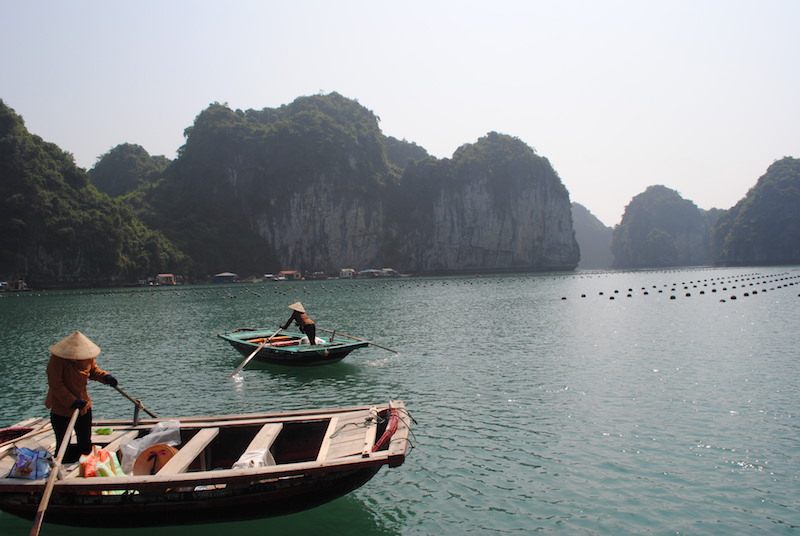 Two fishing boats with fishermen in Vietnam