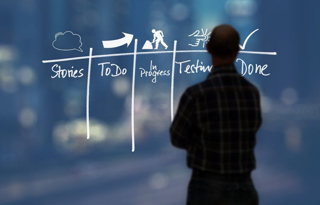 Kanban board illustration representing an organized editorial workflow process